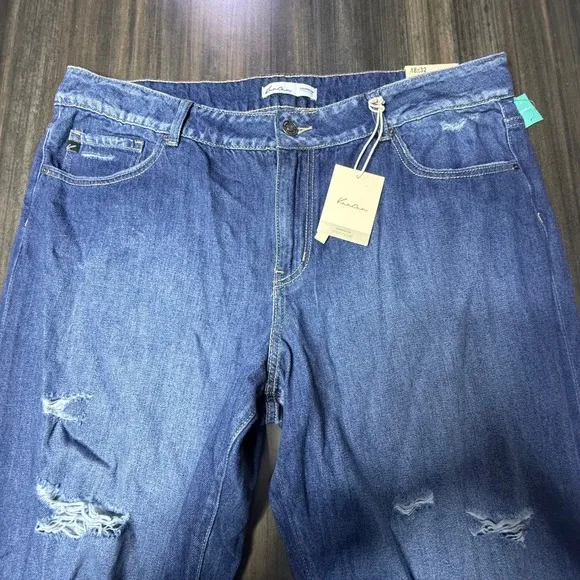 Kancan Distressed Wide Leg Jeans Frayed Hem Trendy Denim Blue 18x32