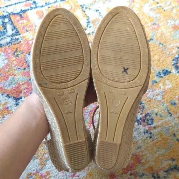 Kanna Suede Leather Ankle Strap Open Toe Espadrille Wedge Sandals Beige Cream 8