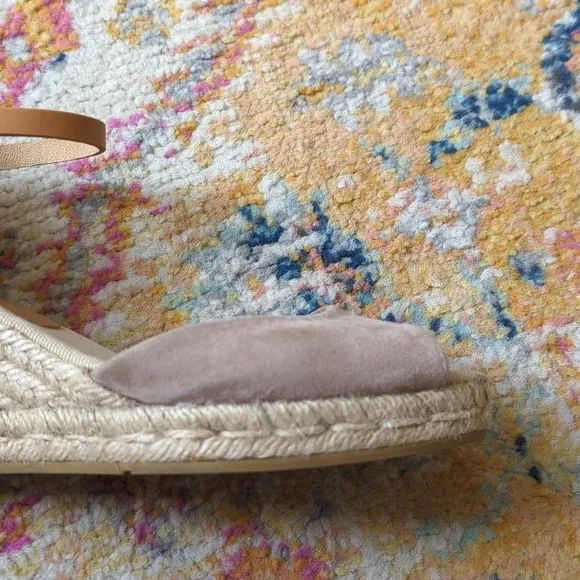 Kanna Suede Leather Ankle Strap Open Toe Espadrille Wedge Sandals Beige Cream 8