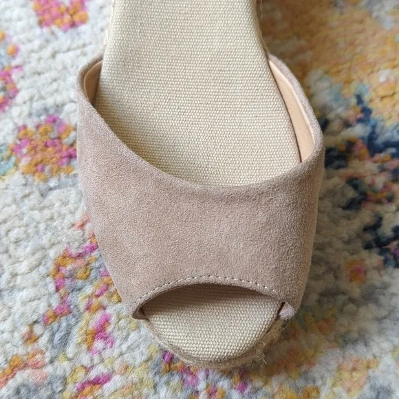 Kanna Suede Leather Ankle Strap Open Toe Espadrille Wedge Sandals Beige Cream 8