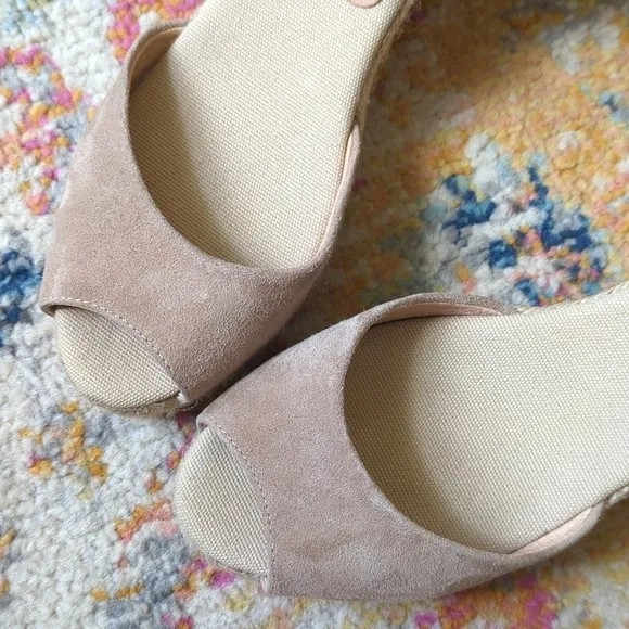 Kanna Suede Leather Ankle Strap Open Toe Espadrille Wedge Sandals Beige Cream 8