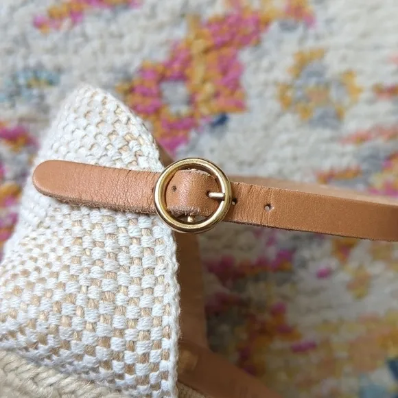 Kanna Suede Leather Ankle Strap Open Toe Espadrille Wedge Sandals Beige Cream 8