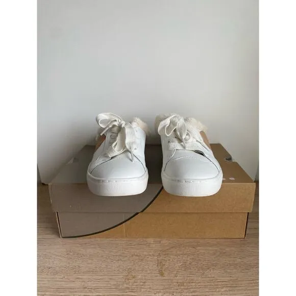 Kate Spade Fez Mule Faux Fur Wht Large Logo Leather Slip On Shoes Women- SZ 8.5