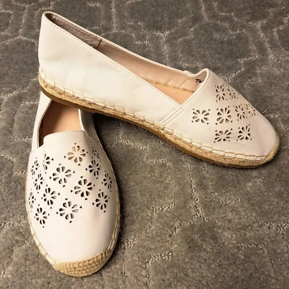 Kate Spade Garcia Cut Out White Leather Espadrille Flats WOMENS SIZE 9M comfort