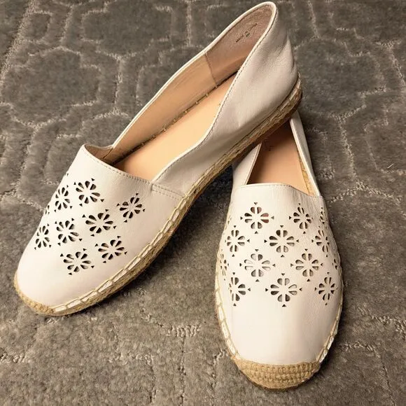Kate Spade Garcia Cut Out White Leather Espadrille Flats WOMENS SIZE 9M comfort
