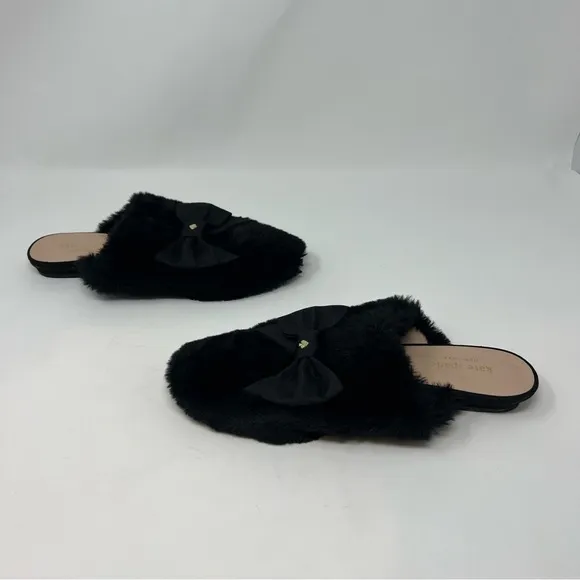 Kate Spade Jocelyn Faux Fur Womens Black Mule Slide Slipper Shoes New Size 7