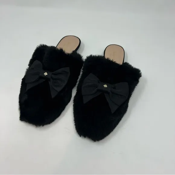 Kate Spade Jocelyn Faux Fur Womens Black Mule Slide Slipper Shoes New Size 7