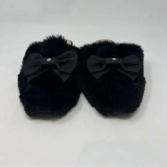 Kate Spade Jocelyn Faux Fur Womens Black Mule Slide Slipper Shoes New Size 7