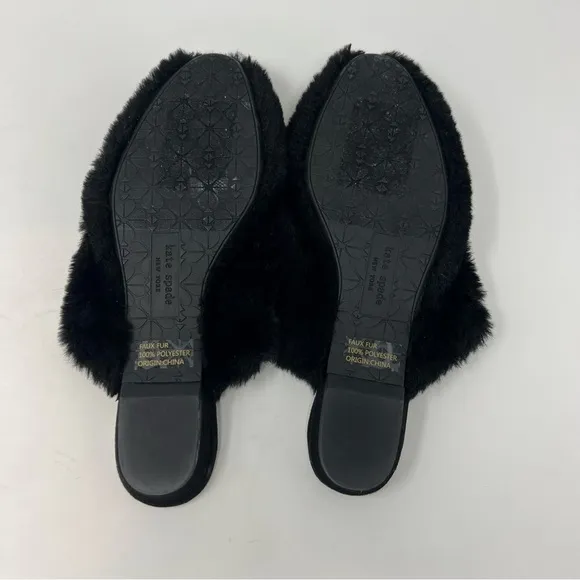 Kate Spade Jocelyn Faux Fur Womens Black Mule Slide Slipper Shoes New Size 7