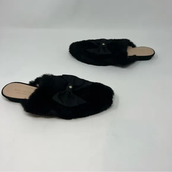Kate Spade Jocelyn Faux Fur Womens Black Mule Slide Slipper Shoes New Size 7
