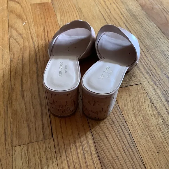 Kate Spade light pink scallop leather mules with cork heel - such pretty shoes