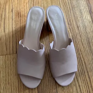 Kate Spade light pink scallop leather mules with cork heel - such pretty shoes