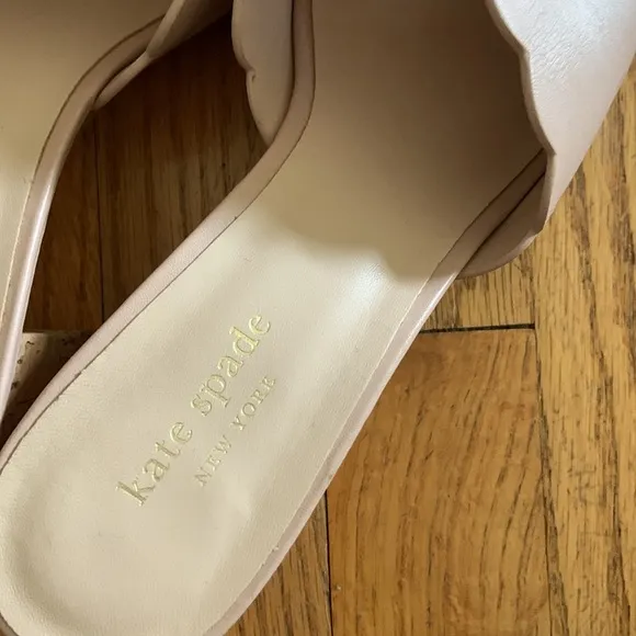 Kate Spade light pink scallop leather mules with cork heel - such pretty shoes