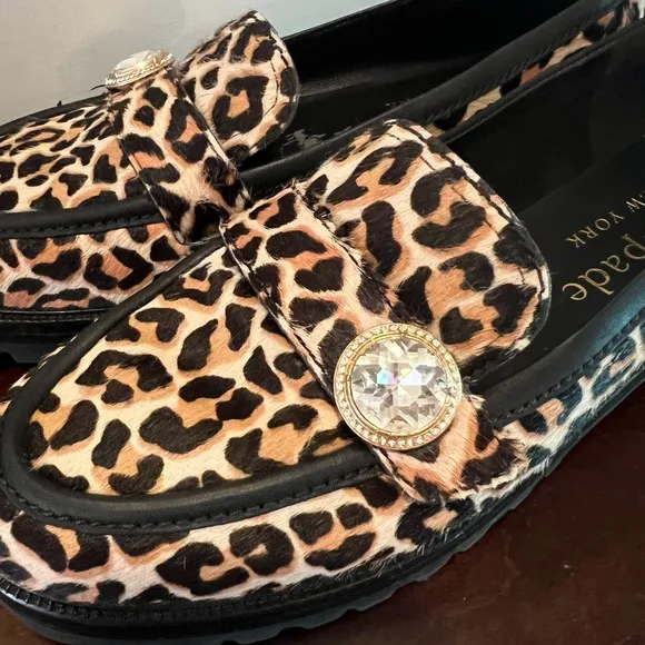 Kate Spade New York Posh Leopard-Print Calf Hair 🐆Embellished Loafers Shoes
