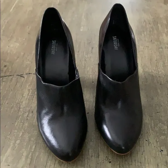 KATE SPADE SATURDAY Black Leather Block Heel Shoes