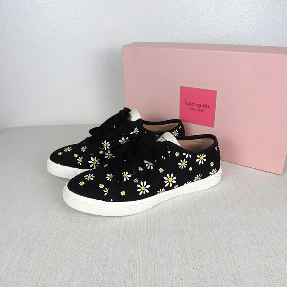 KATE SPADE Vale Linen Daisy Dot Fashion Sneakers Women's Shoes Canvas Black 6.5