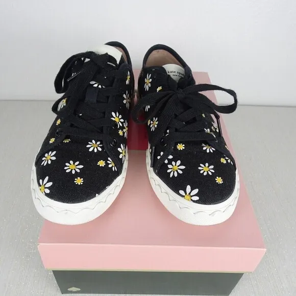 KATE SPADE Vale Linen Daisy Dot Fashion Sneakers Women's Shoes Canvas Black 6.5
