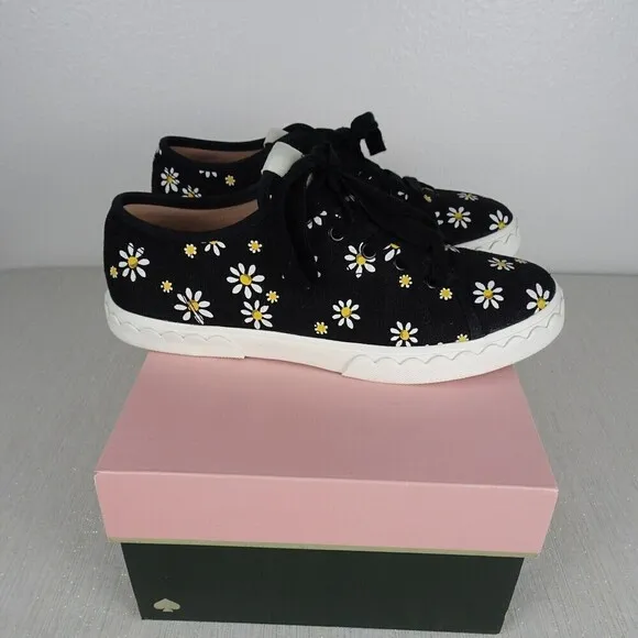 KATE SPADE Vale Linen Daisy Dot Fashion Sneakers Women's Shoes Canvas Black 6.5