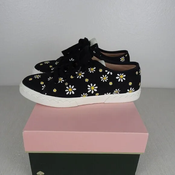 KATE SPADE Vale Linen Daisy Dot Fashion Sneakers Women's Shoes Canvas Black 6.5