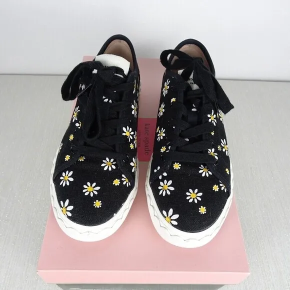 KATE SPADE Vale Linen Daisy Dot Fashion Sneakers Women's Shoes Canvas Black 6.5