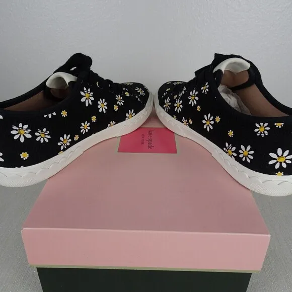 KATE SPADE Vale Linen Daisy Dot Fashion Sneakers Women's Shoes Canvas Black 6.5
