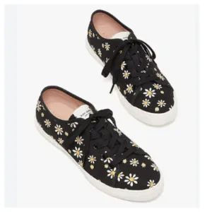 KATE SPADE Vale Linen Daisy Dot Fashion Sneakers Women's Shoes Canvas Black 6.5