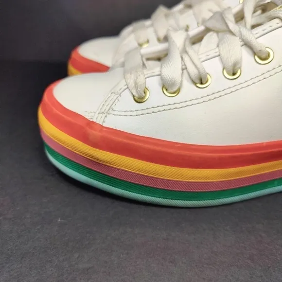 Keds Triple Up Rainbow Foxing White Leather Sneakers Women's Shoe Size 6.5