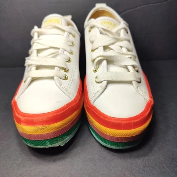Keds Triple Up Rainbow Foxing White Leather Sneakers Women's Shoe Size 6.5