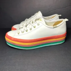 Keds Triple Up Rainbow Foxing White Leather Sneakers Women's Shoe Size 6.5