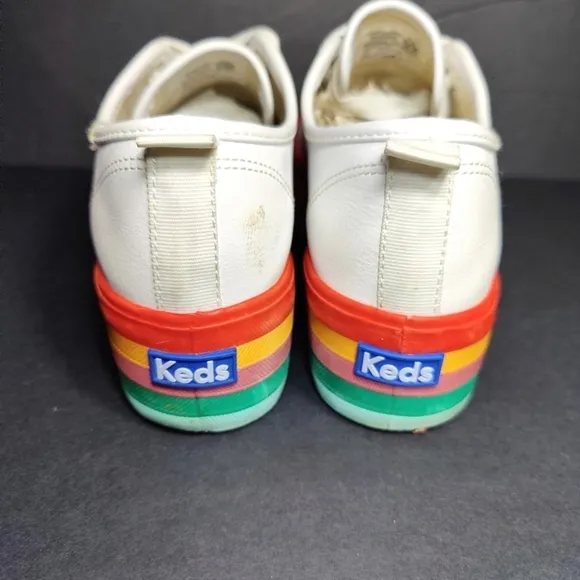 Keds Triple Up Rainbow Foxing White Leather Sneakers Women's Shoe Size 6.5