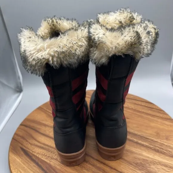 KEEN Wapato Womens Size 6 Black Red Tall Winter Snow Boots 1013694 Faux Fur