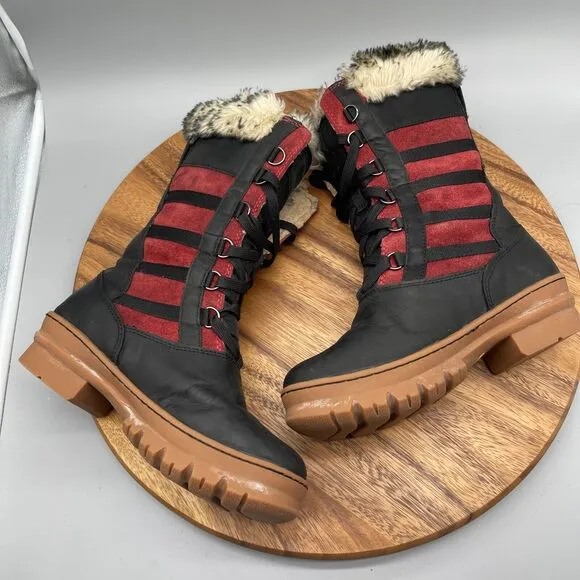 KEEN Wapato Womens Size 6 Black Red Tall Winter Snow Boots 1013694 Faux Fur