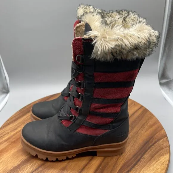 KEEN Wapato Womens Size 6 Black Red Tall Winter Snow Boots 1013694 Faux Fur