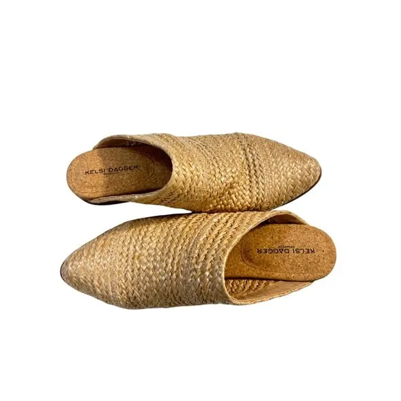 Kelsi Dagger Brooklyn Sail Raffia Mules Shoes Sz 9.5 New