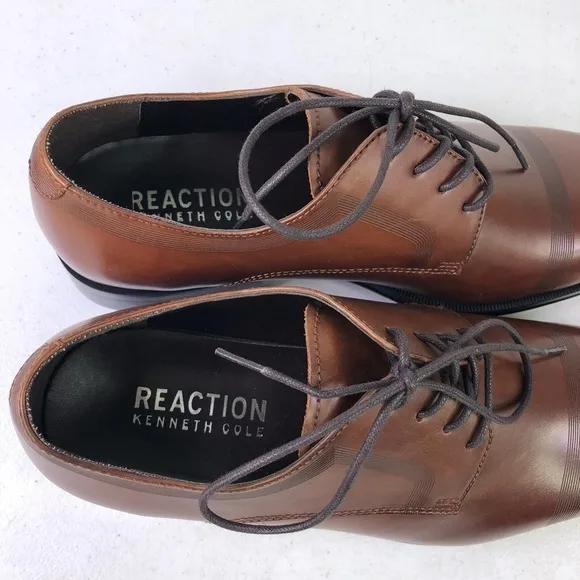 Kenneth Cole Reaction Pure Hearted Brown Leather Oxford Dress Shoes Size 7