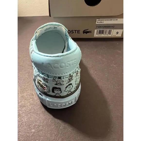 Kid's Lacoste X Peanuts Jump Serve BLUE CANVAS Slip-On Sneakers SZ US 9 NEW
