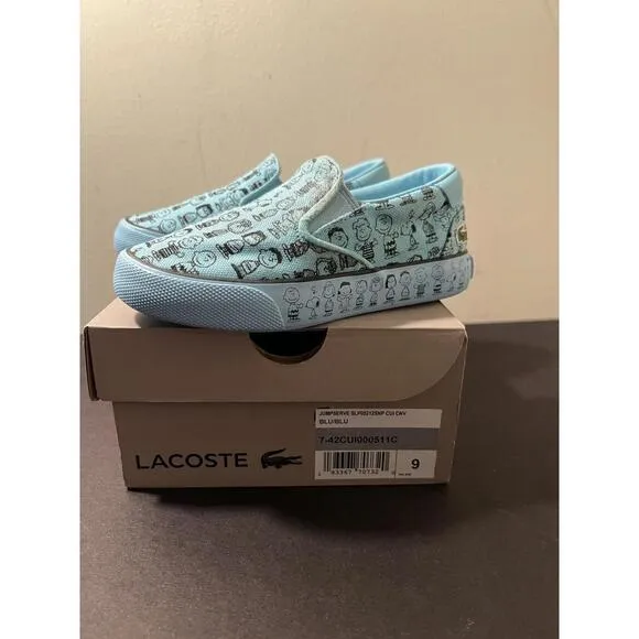 Kid's Lacoste X Peanuts Jump Serve BLUE CANVAS Slip-On Sneakers SZ US 9 NEW