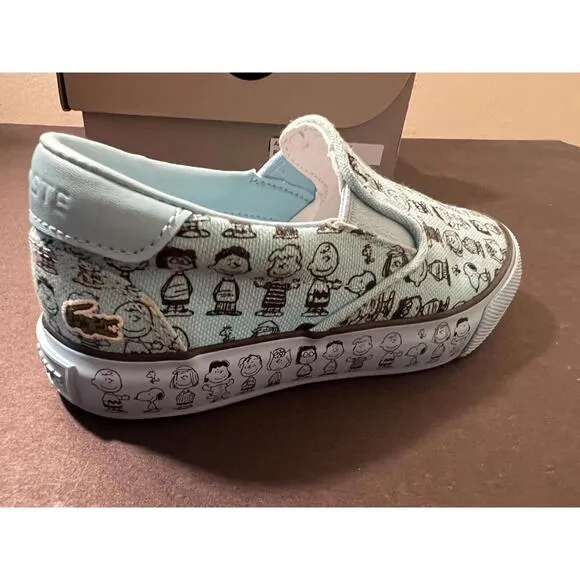 Kid's Lacoste X Peanuts Jump Serve BLUE CANVAS Slip-On Sneakers SZ US 9 NEW