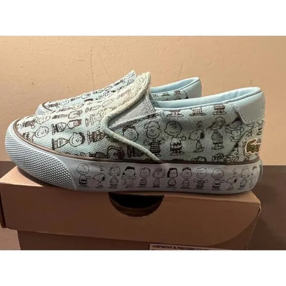 Kid's Lacoste X Peanuts Jump Serve BLUE CANVAS Slip-On Sneakers SZ US 9 NEW