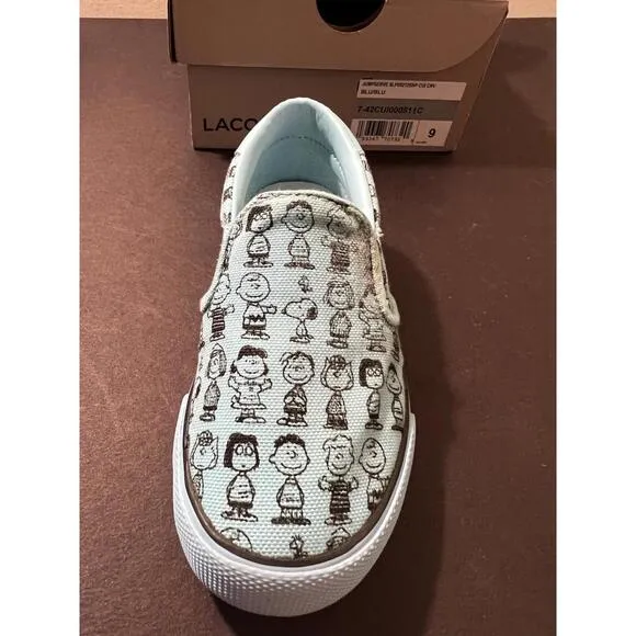 Kid's Lacoste X Peanuts Jump Serve BLUE CANVAS Slip-On Sneakers SZ US 9 NEW