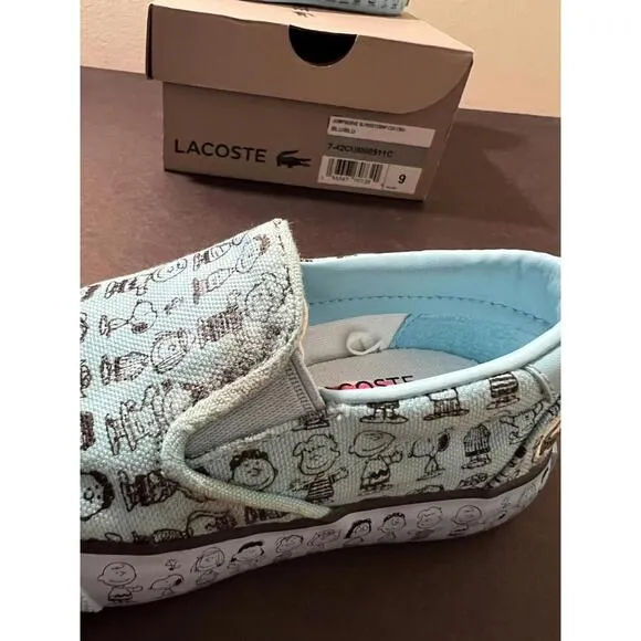 Kid's Lacoste X Peanuts Jump Serve BLUE CANVAS Slip-On Sneakers SZ US 9 NEW