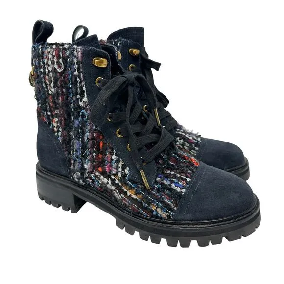 Kurt Geiger Boots Kensington Lace Up Combat Womens 38 US 7.5 Tweed Multicolor