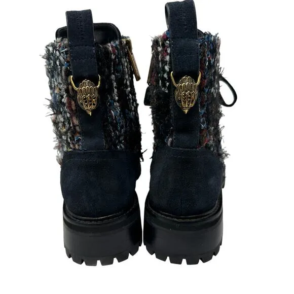 Kurt Geiger Boots Kensington Lace Up Combat Womens 38 US 7.5 Tweed Multicolor