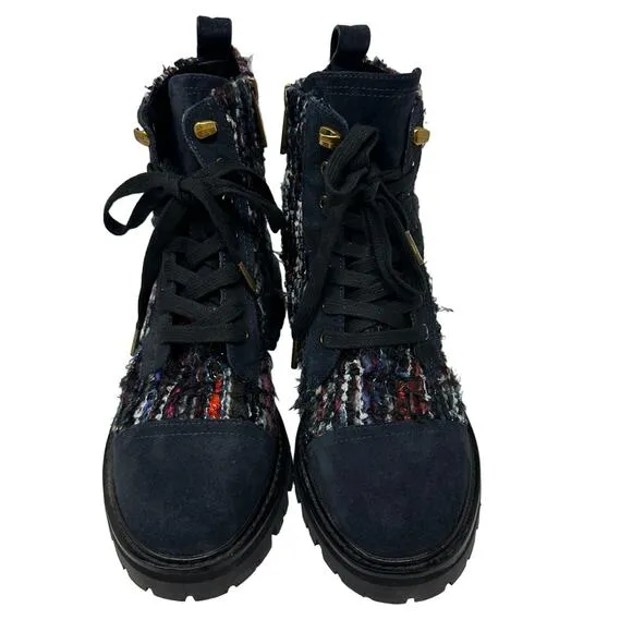 Kurt Geiger Boots Kensington Lace Up Combat Womens 38 US 7.5 Tweed Multicolor
