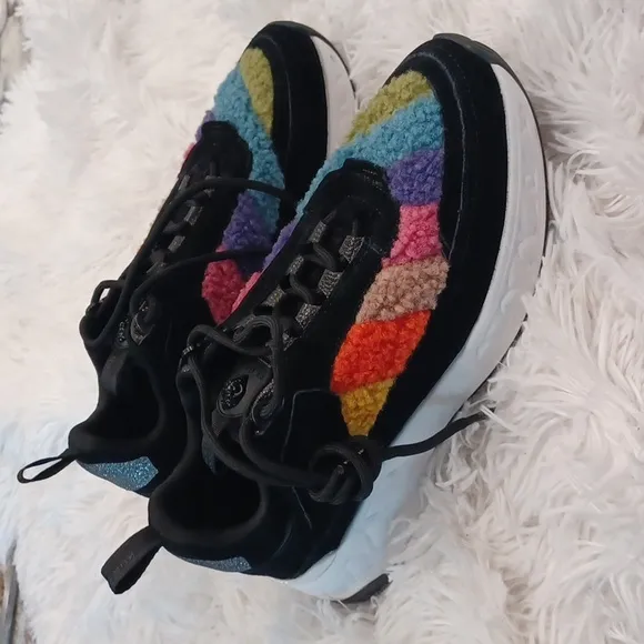 Kurt Geiger Luda Faux Rainbow Shearling Quilted Sneakers Tennis Shoes NEW