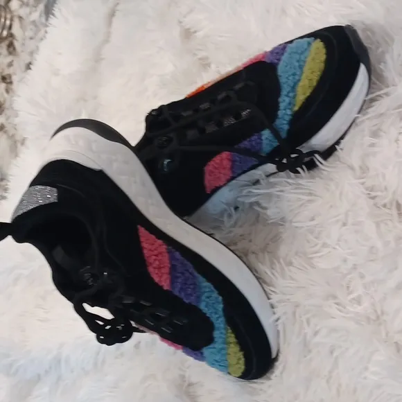 Kurt Geiger Luda Faux Rainbow Shearling Quilted Sneakers Tennis Shoes NEW