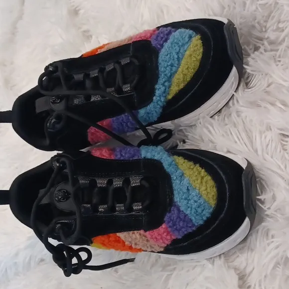 Kurt Geiger Luda Faux Rainbow Shearling Quilted Sneakers Tennis Shoes NEW