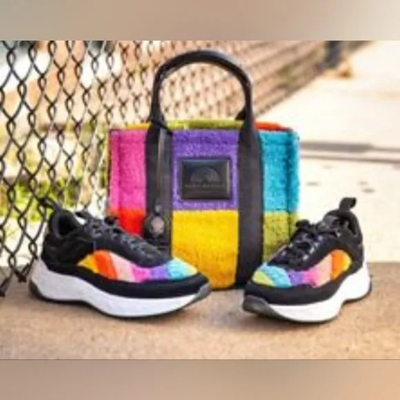 Kurt Geiger Luda Faux Rainbow Shearling Quilted Sneakers Tennis Shoes NEW