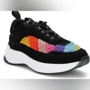 Kurt Geiger Luda Faux Rainbow Shearling Quilted Sneakers Tennis Shoes NEW