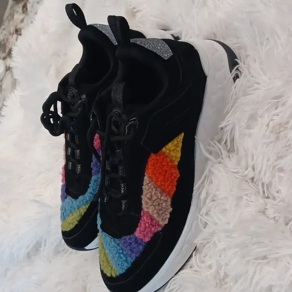 Kurt Geiger Luda Faux Rainbow Shearling Quilted Sneakers Tennis Shoes NEW